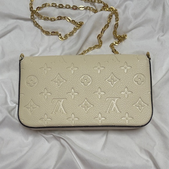Inspired Cream Monogram Envelope Crossbody Bag with Gold Chain - Picture 2 of 6